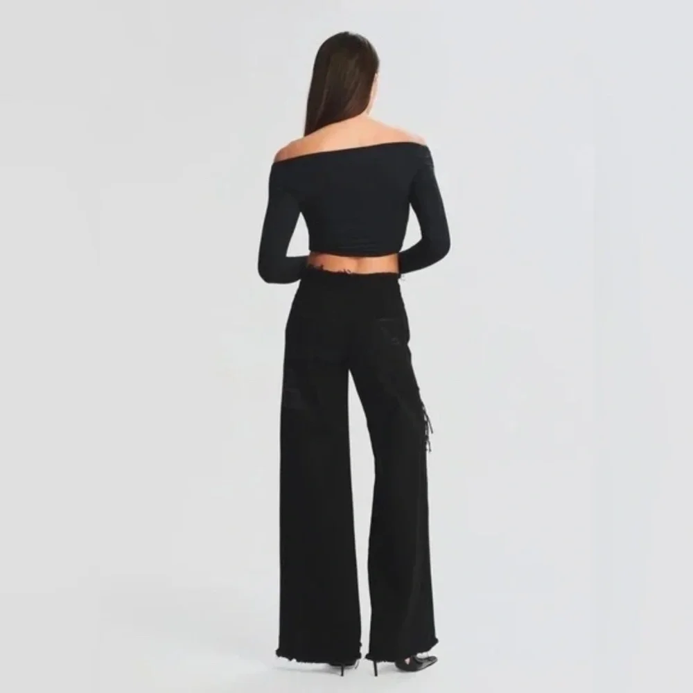SER.O.YA Ellis Top Long Sleeve Off Shoulder Cutout Crop Top Black Size XS - NWT